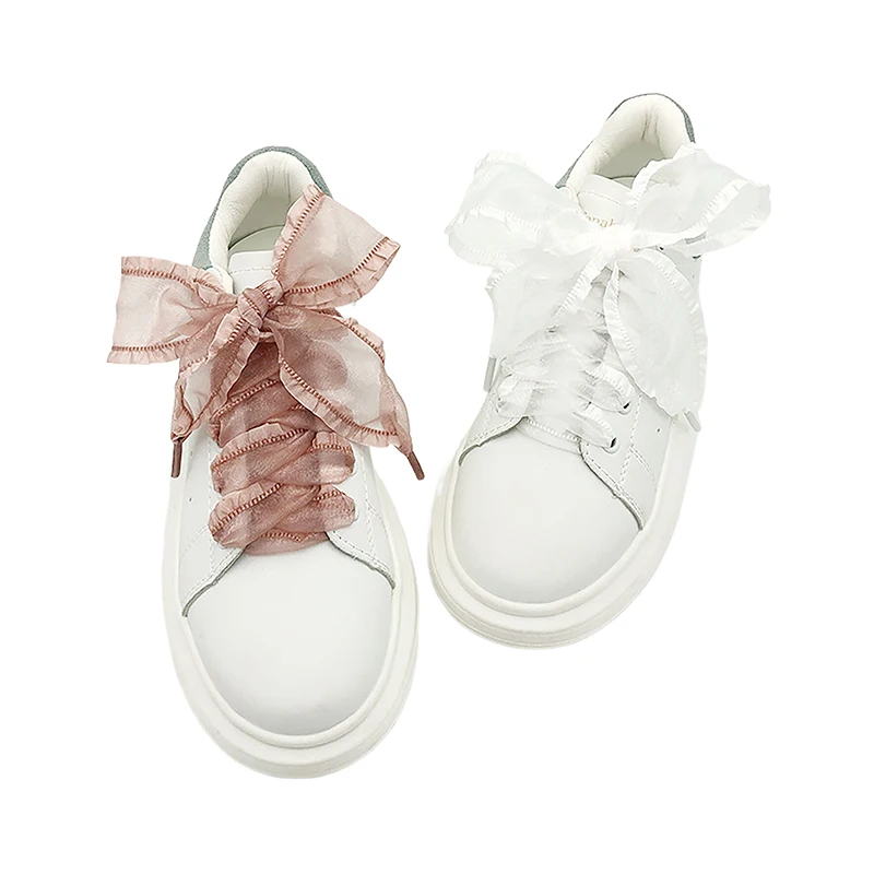 120CM Length 4CM Wide Frill Organza Shoelaces Chiffon Yarn Bow Laces Trend Beauty White Casual Sneaker Training Shoes Laces