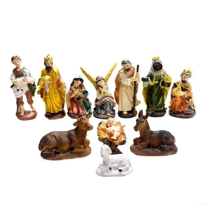 

KX4B 12pcs Jesus Nativity Scene Statue Christmas Manger Decoration Set Resin Wisemen