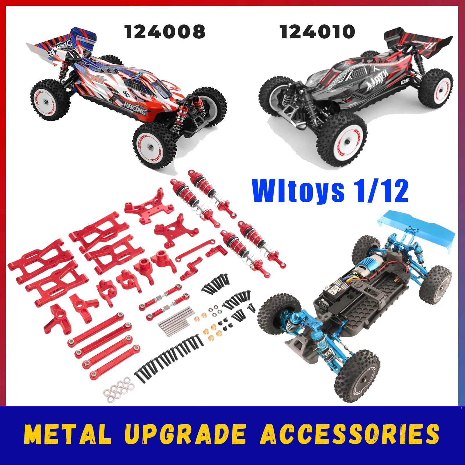 WLtoys 124008 124010 RC 1/12 Metal upgrade for RC car swing arm steering cup Suspension bracket 9-piece set of parts