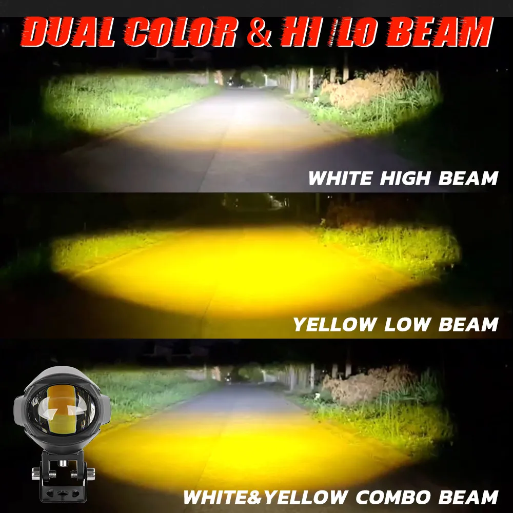 Haolide 3000K 6500K 3Inch Car Led Work Light 12V 24V Dual Color Auto Fog Lamp Spotlight Hi/Lo Beam Universal Drving Headlight