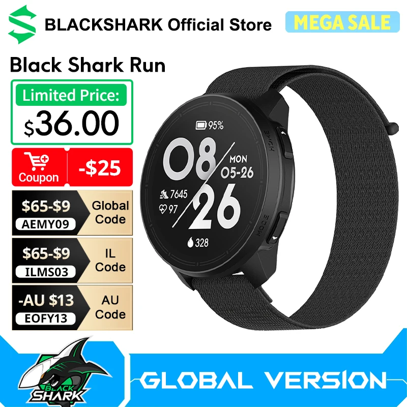 Black Shark Run SmartWatch 1.39" AMOLED Display 15 Days Battery Life 5ATM Waterproof BlueTeeth Calling SmartWatch Outdoor
