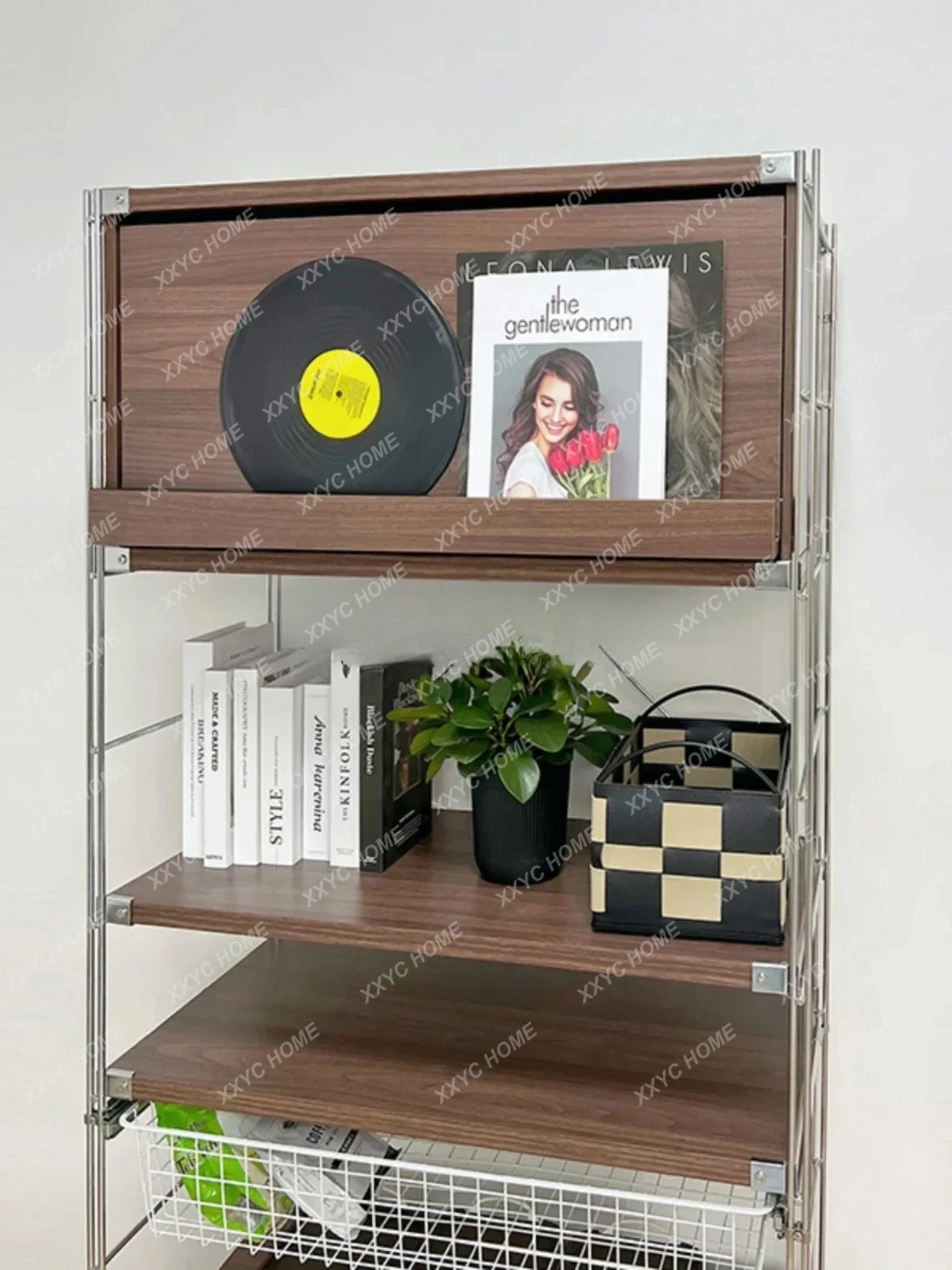 LWalnut Magazine Cabinet Floor Storage Medieval Storage Shelf Storage Rack