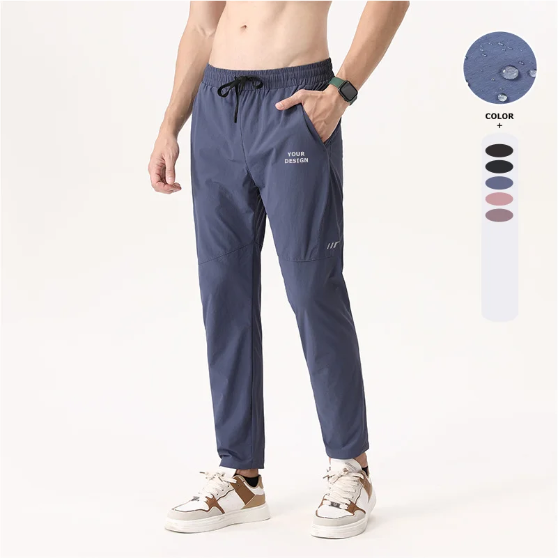 

Customizable Summer Men's Ice Silk Quick Drying Waterproof Casual Pants Slim Pants Sports Pants Straight Tube Zippered Pocket