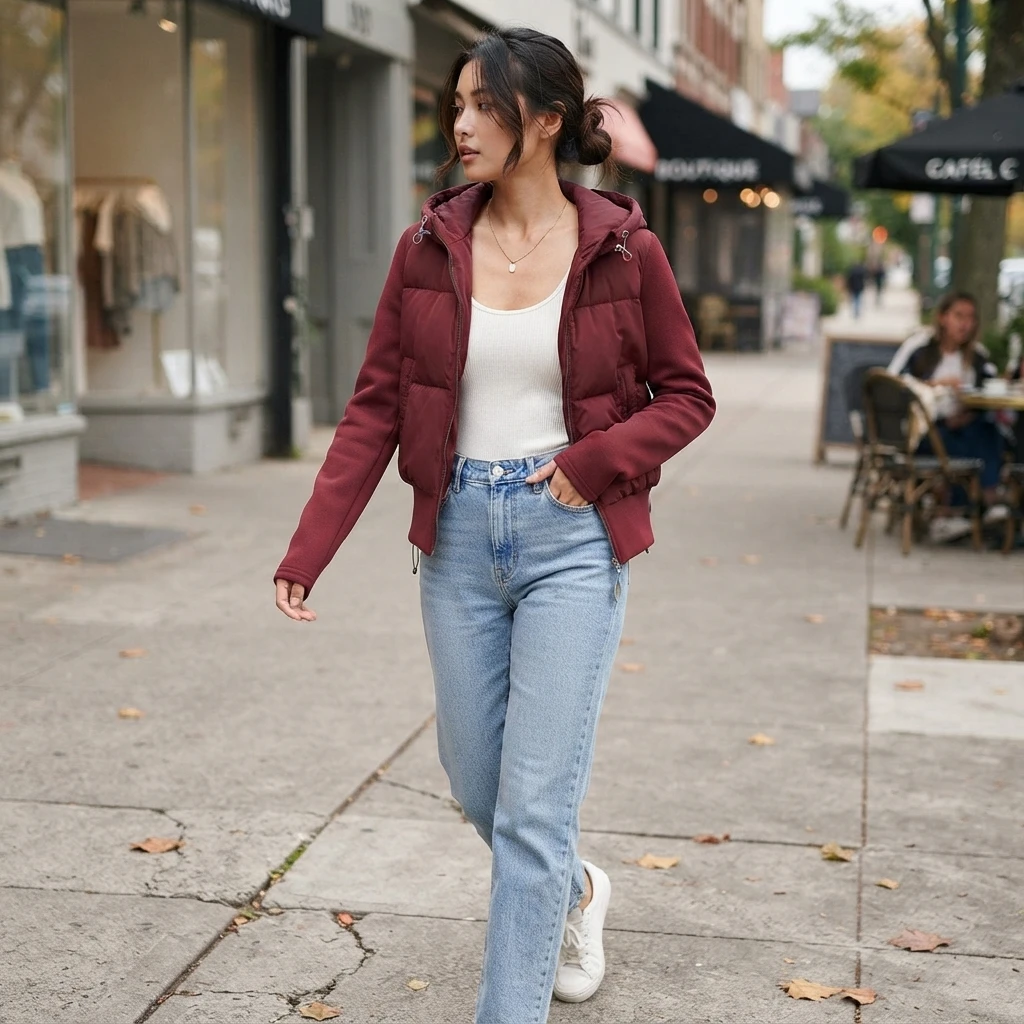 European and American 2026 autumn and winter new product, slim-fitting hooded patchwork cotton jacket for women