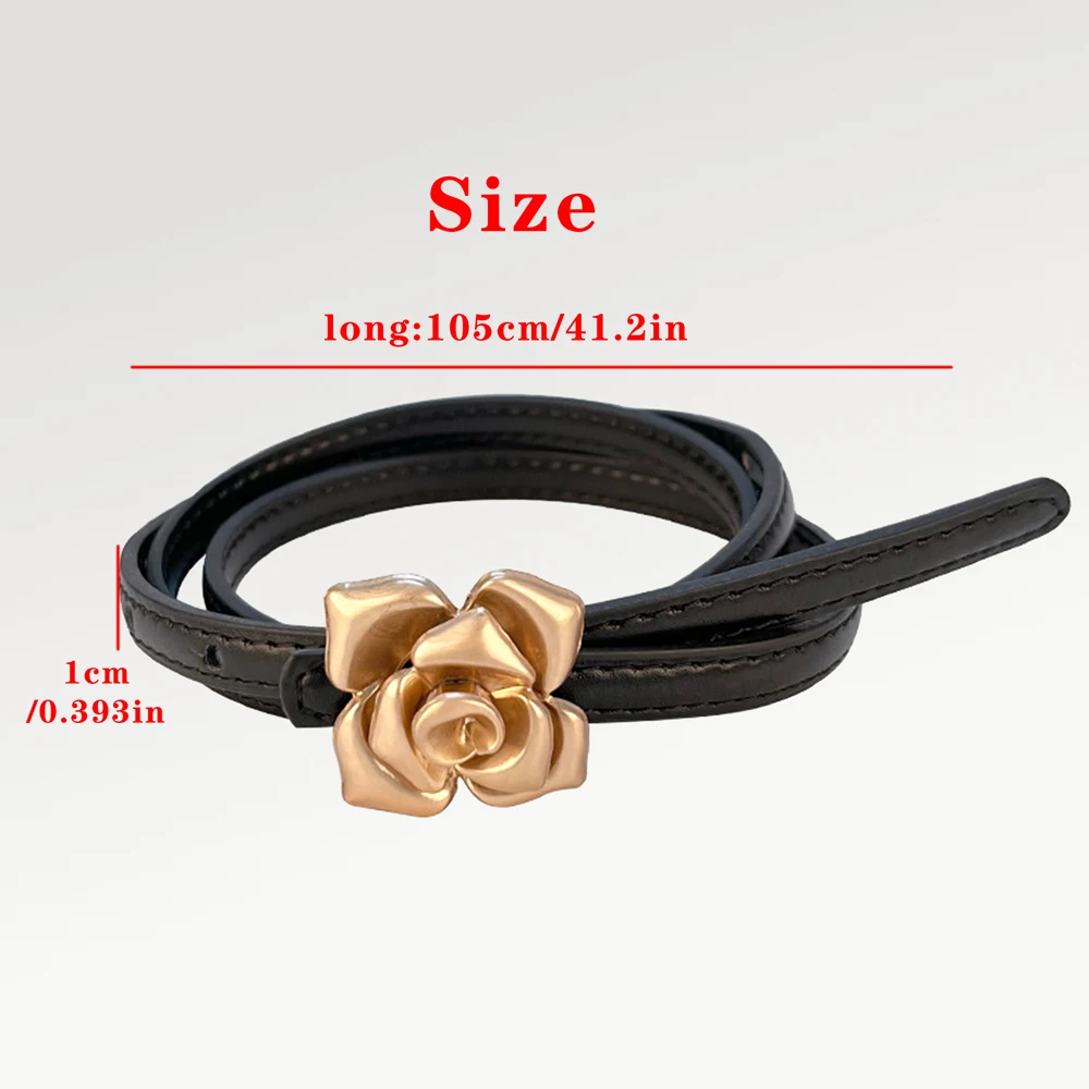 1,0 cm Neue Einzigartige Rose Echtes Leder Gold Gürtel Frauen Mode Rindsleder Blume Dünne Gürtel Weibliche Jeans Kleid Bund – Detail 2