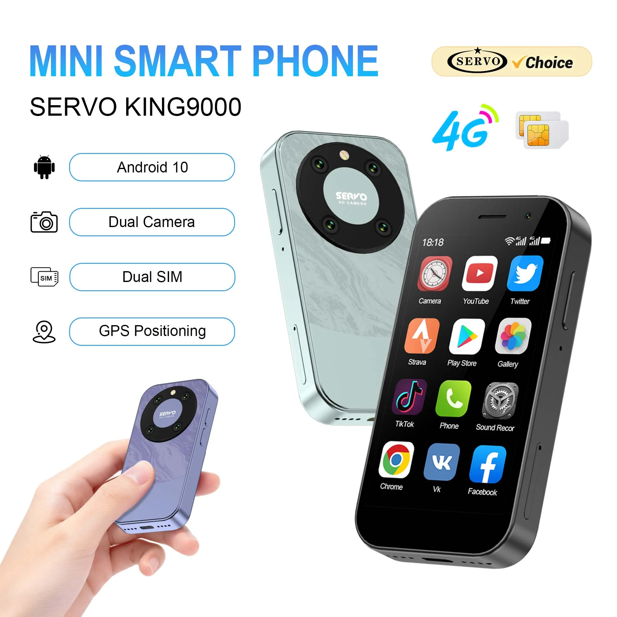 SERVO KING9000 4G Mini Smartphone Android 10 2GB 16GB Dual SIM Face Unlock GPS WiFi Play Store 3.0