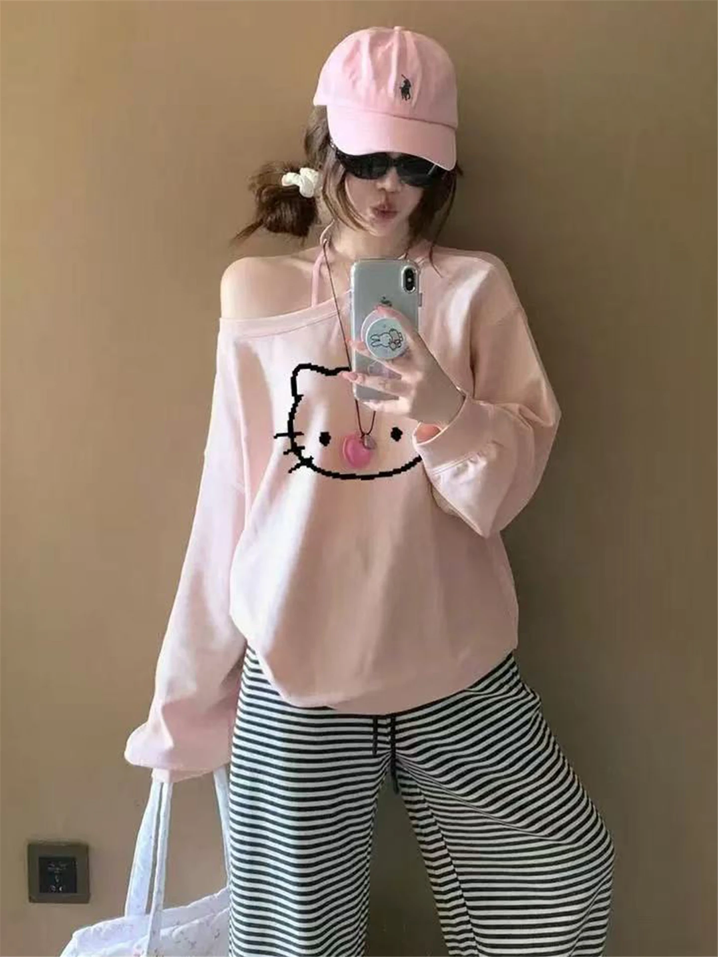 سترة بقلنسوة كاجوال مطبوعة برسوم كارتونية من American Sle HelloKit للسيدات للخريف والشتاء، النسخة الكورية اللطيفة #3