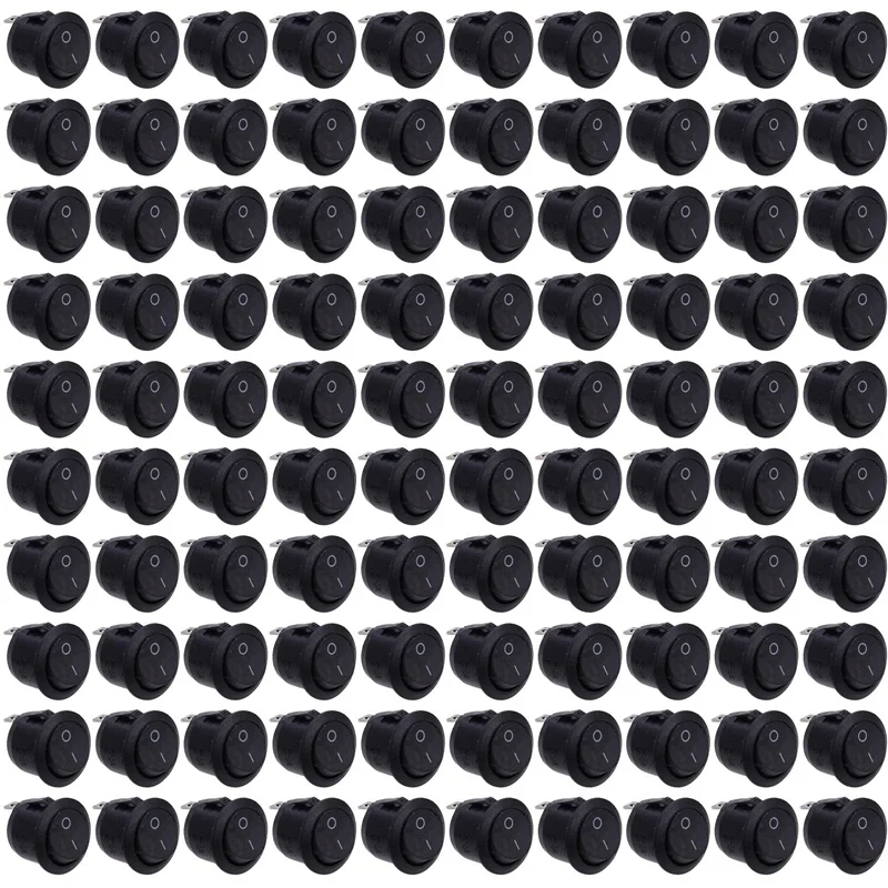 100PCS Round Rocker Power Switch 6A 250V AC 2Pin 2Position ON/Off Power Boat Switches SPST Black Button Mini Round Black