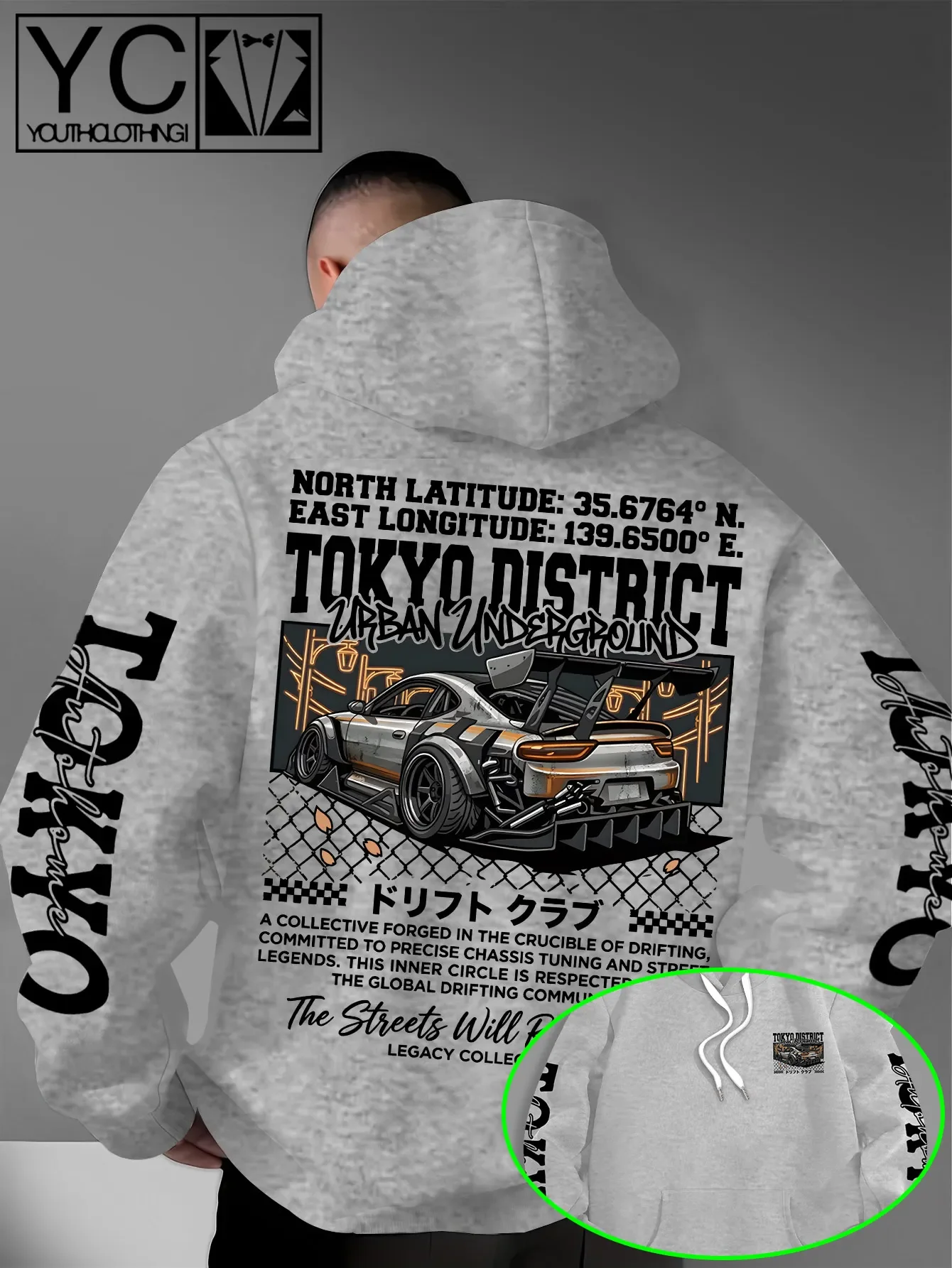 Vintage JDM Racing Car Hoodie Tokyo Drift Text Print Street Style Unisex Oversized Spring Autumn Pullover Hoodie