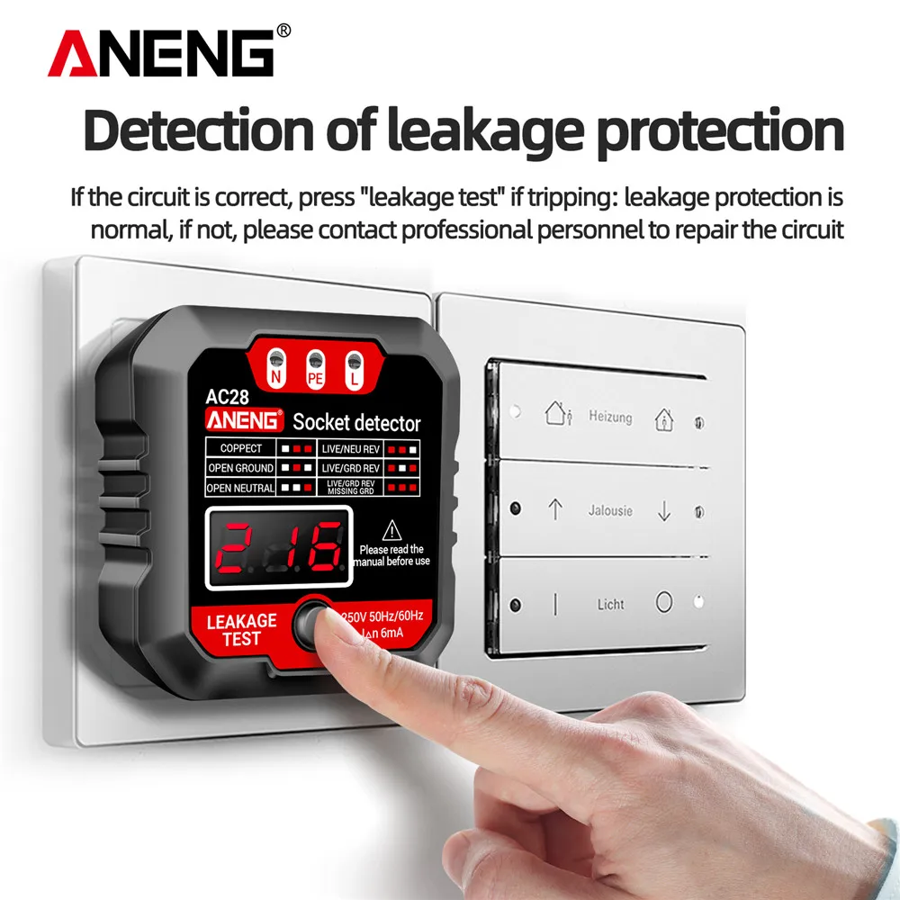 ANENG AC27/AC28 Socket Detector US/EU Plug Voltage Test Polarity Phase Check Meter Multi-function Electroscope Detector Tool