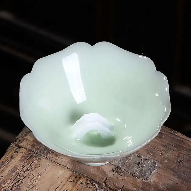 كوب شاي سيلادون، كوب رئيسي، طقم شاي سيراميك، كوب تذوق الشاي، كوب مصنوع يدويًا، جسم حديدي، فرن رو، فرن منزلي على الطراز الصيني فردي #1