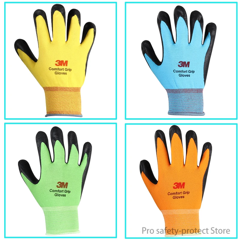 3M Work Gloves Comfort Grip wear-resistant Slip-resistant Gloves Anti-labor Safety Gloves Nitrile Rubber Gloves colourful