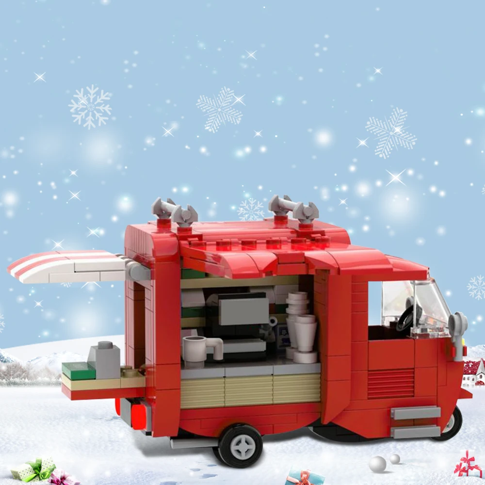 

MOC Tuk-Tuk Coffee Cart Bricks Transport Vehicle Mobile Car Store Truck Model Building Block Ornament Kid Toy Xmas Birthday Gift