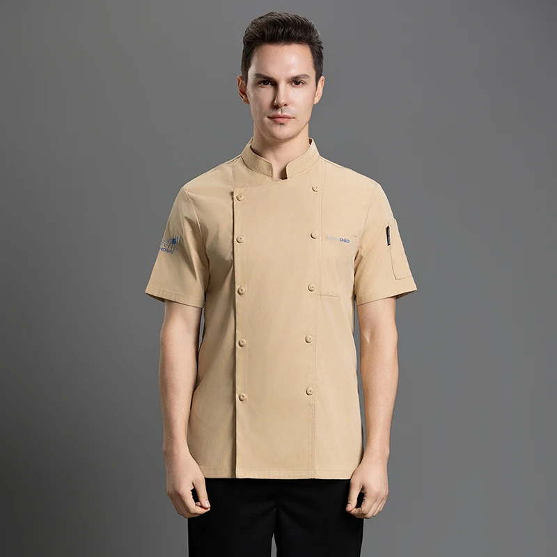 Ropa de Chef de cafetería para hombre, chaqueta de cocina, uniforme de cocinero de Pizza, abrigo de cocina, camisas de trabajo de restaurante, disfraz de panadería de verano