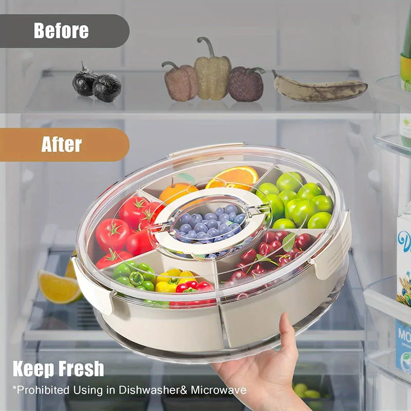Divided Rotating Serving Tray With Lid and Handle Storage Box Kitchen Spice Nine Grid Sealed Storage Box Snack Nut Modern