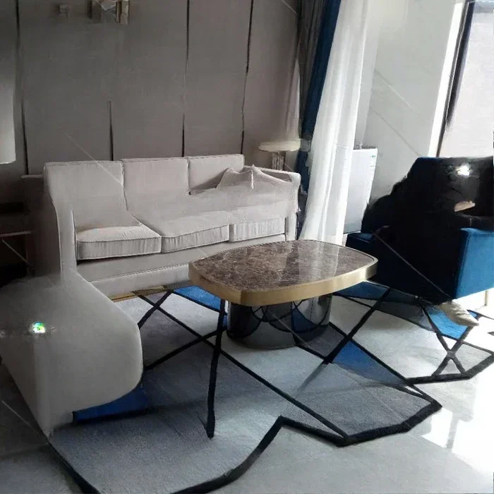 z.Italian light luxury marble stone coffee table post-modern simple stainless steel