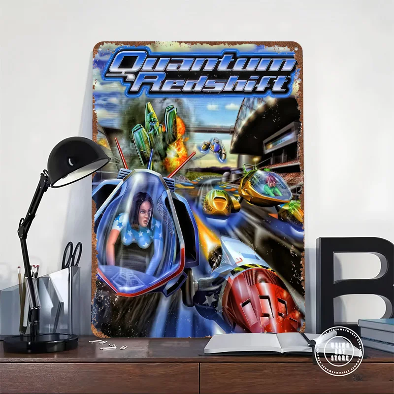 Quantum Redshift Video Game Cover Poster Retro 3D Printed Metal Signs Customized Wall Hanging Gift for Mancave Decoration Room