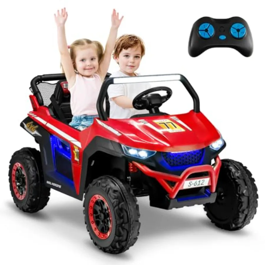 

2 Seater Ride on Car for:12V UTV Electric Vehicle with Remote Control, Spring Suspension, Soft Start, Bluetooth FM Music, Red B