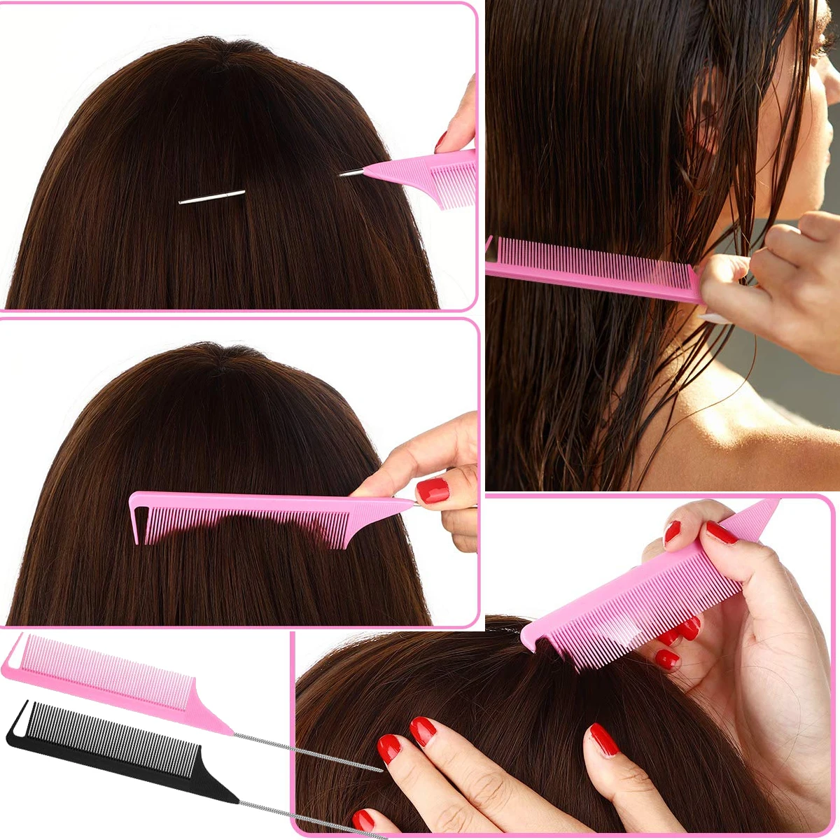 

10Pieces Fine-tooth Comb Metal Pin Anti-static Hair Style Rat Tail Comb Hair Edge Trimmer Styling Beauty Tools