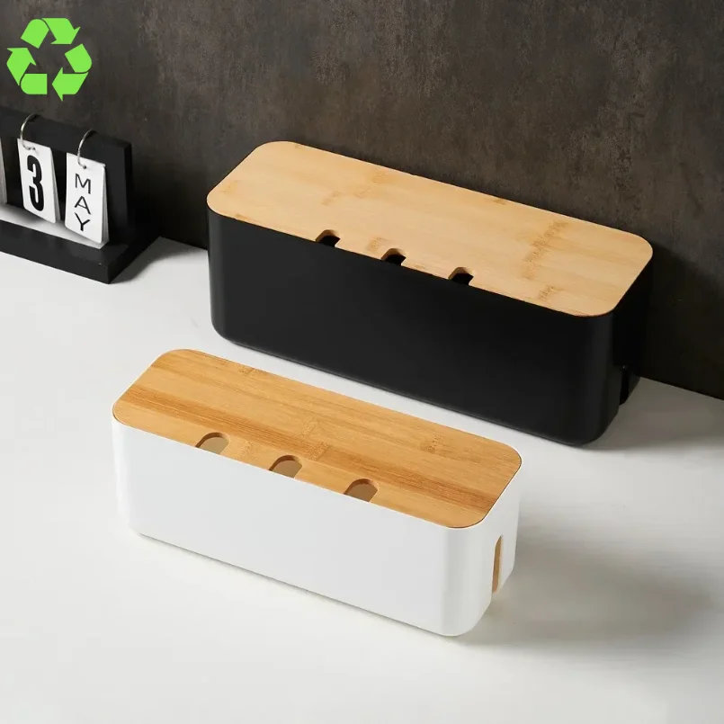 

Bamboo Cover Cable Management Box Wire Junction Board Storage Box Hide Wires Power Strips Desk Cable Computer Organizer Box