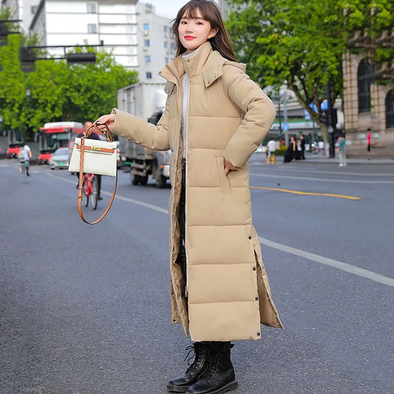 New Winter Thick Warm Padded Jacket Long Down Parka Overcoat Women Down Cotton Jacket Oversized Female Casual Hooded Outwear 3XL