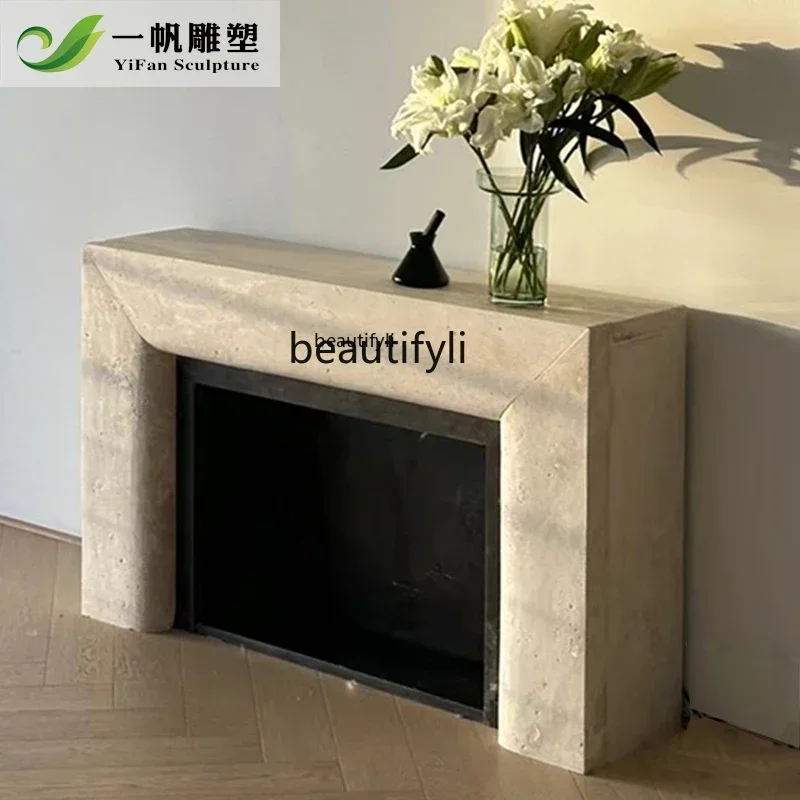 

P Marble fireplace French American retro natural travertine fireplace Stone mantel