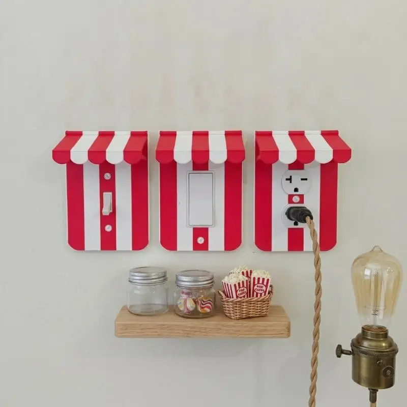 Red White Carnival Awning Switch Plate Cover 3D Printed Decor Socket Frame Vintage Wall Decor For Home Bedroom Living Room Deco
