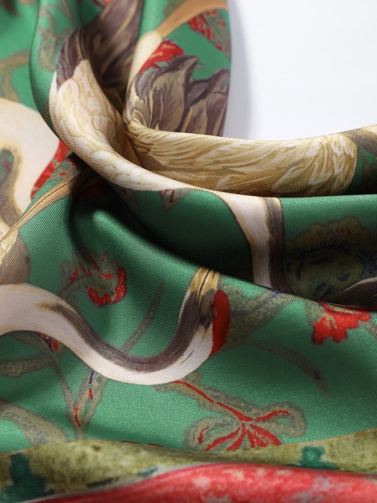 2026 Vintage Printed Tassel Patchwork Square Scarf Women Green Fashion Casual High Street Spring Lady Shawl image 6