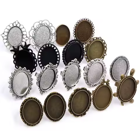 18x25mm 5pcs Antique Silver Bronze Plated Mixed Styles Oval Adjustable Ring Settings Blank/Base