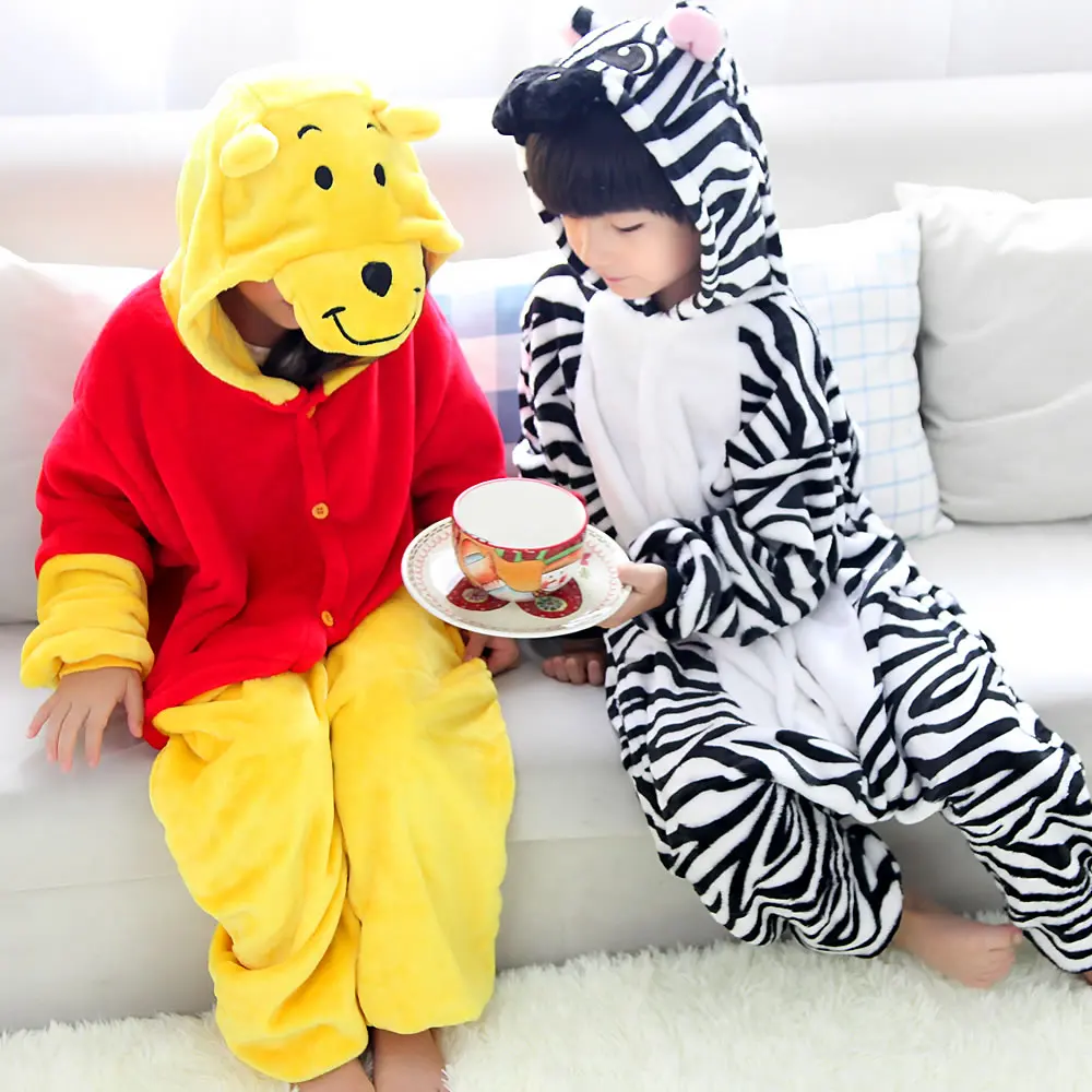 Kigurumi Bär Zebra Cartoon Onesies Kinder Kinder Tier Pyjamas Mädchen Jungen Cosplay Kostüme Für Weihnachten Halloween Party