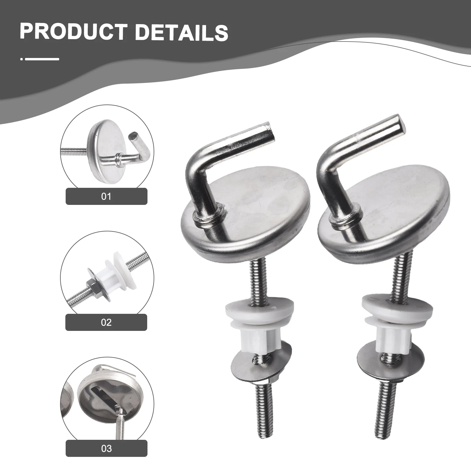 2Pcs Toilet Seat Hinge Adjustable Knob Seat Hinger Washer No Noise Stainless Steel With Mounting Accessory