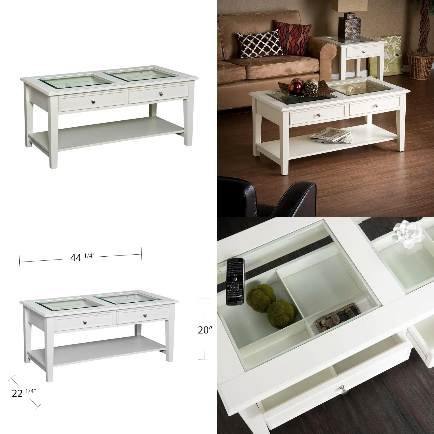

Glass Top Coffee Table Transitional Design Glass & Wood Living Room Family Room, Customized