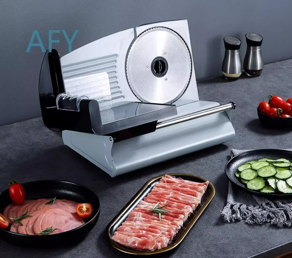 220W Meat Slicer for Home Use with 2 Removable 18cm Stainless Steel Blades 0-15mm Adjustable for Kitchen Food Processor