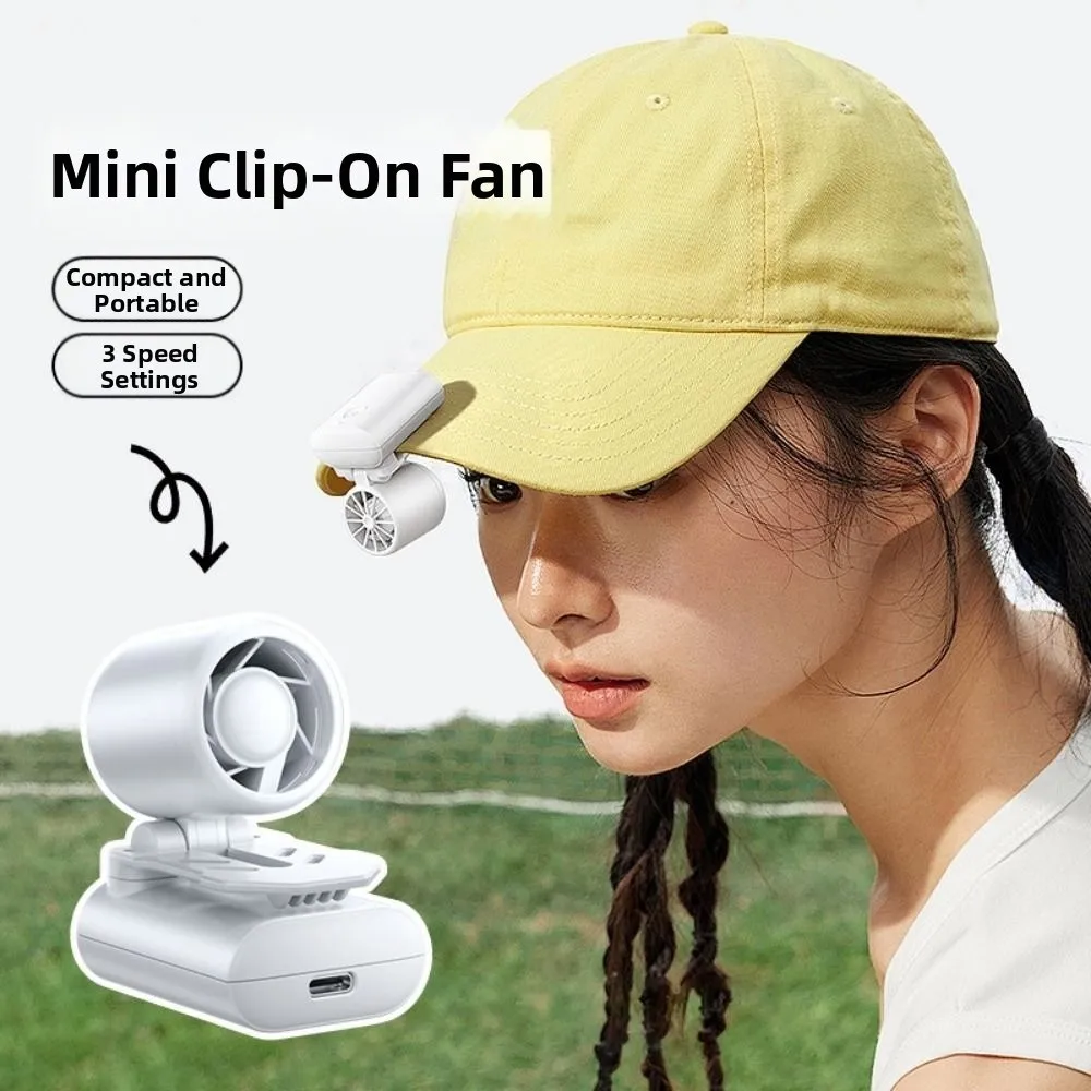 Portable Hat Clip Fan Rechargeable Type-C Charge Cooling Clip on Fan 3 Speeds Multi-Directional Small Handheld Fan Beach