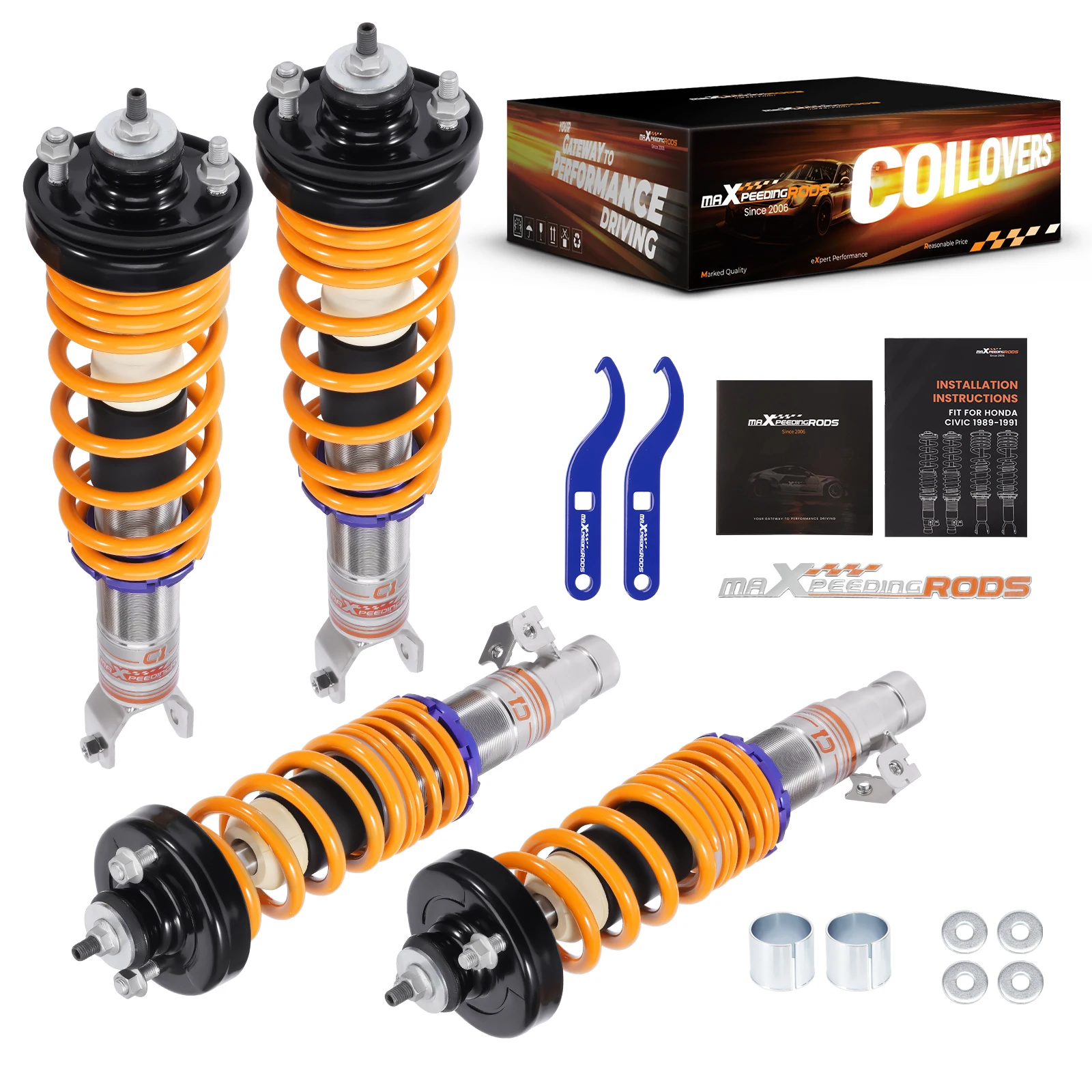 

MaXpeedingrods Comfort Coilover Suspension Shock Absorbers Kit for Honda Civic MK 1987-1993 CRX 1987-1992 STREET Use Shocks