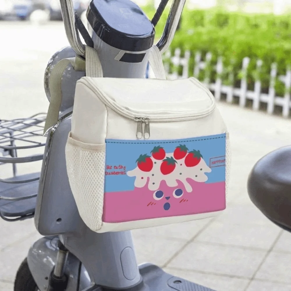 Large Capacity Electric Scooter Hanging Bag Zipper Closure Cartoon Print Storage Pouch Waterproof Motorcycle Front Bag