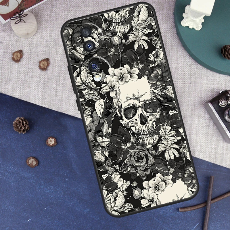 Gothic Floral Skull Case For Honor X9 X6 X7 X8 a Magic 4 5 Lite Honor 90 Lite 50 70 8X 9X Magic 5 Pro Coque