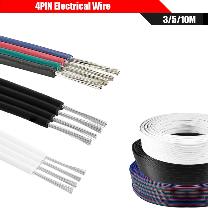 

3/5/10m 4pin Electrical Wire 22AWG 20AWG 18AWG Insulated PVC Tinned Copper Electric Extension Cable For 5050 RGB LED Strip Light