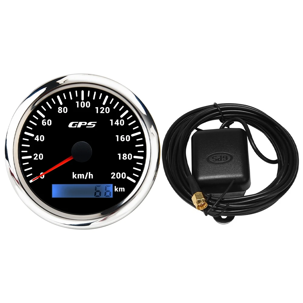 85MM GPS Marine Speedometer 0-200KM/H Speedometer 7-Color Backlight Digital Odometer for Yachts Boats