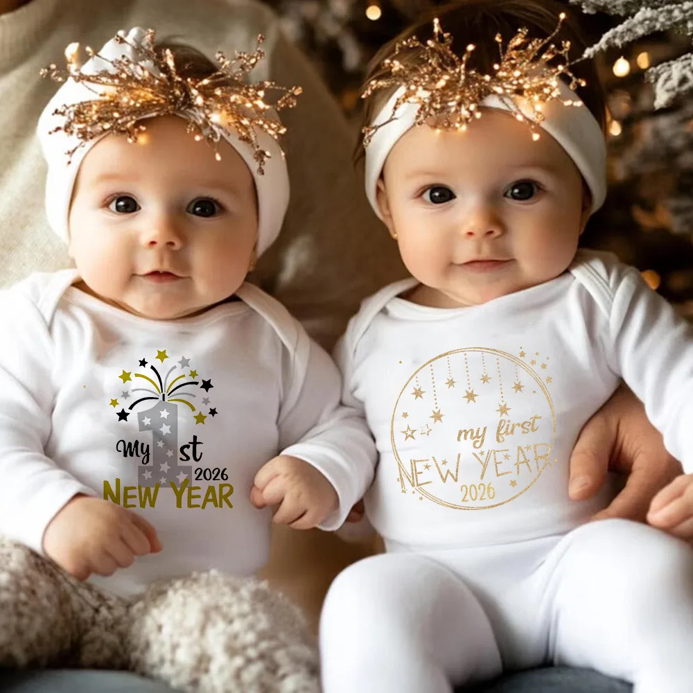 بلدي 1st السنة الجديدة 2026 الوليد الطفل السروال القصير طويلة الأكمام الرضع بذلة انه أول السنة الجديدة طفل الفتيان الفتيات السنة الجديدة روبا #1