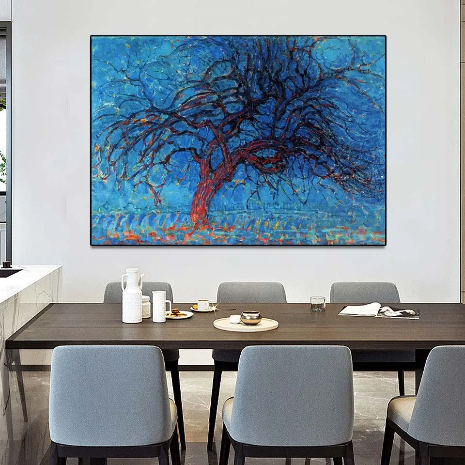 

Handmade Famous work Replica of The Red Tree by Piet Mondrian,Abstract Oil Painting,Modern Canvas Wall Art,Home Living Room Deco
