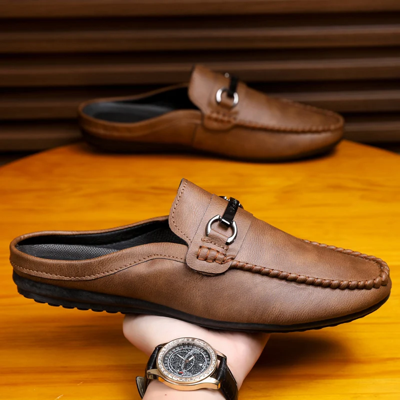Plus Size 45 46 Open Back Casual Shoes Half Shoes for Men Mules Loafers Slippers Closed-toe Backless Slides Sandal Slip On Flats
