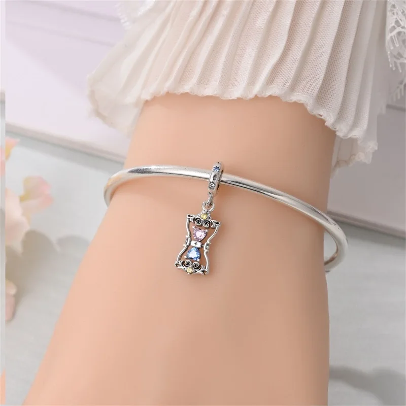 925 Sterling Silver Rotatable Hourglass Time Charms Pendant Fit Original Bracelet Necklace DIY Meaningful Women Jewelry Birthday