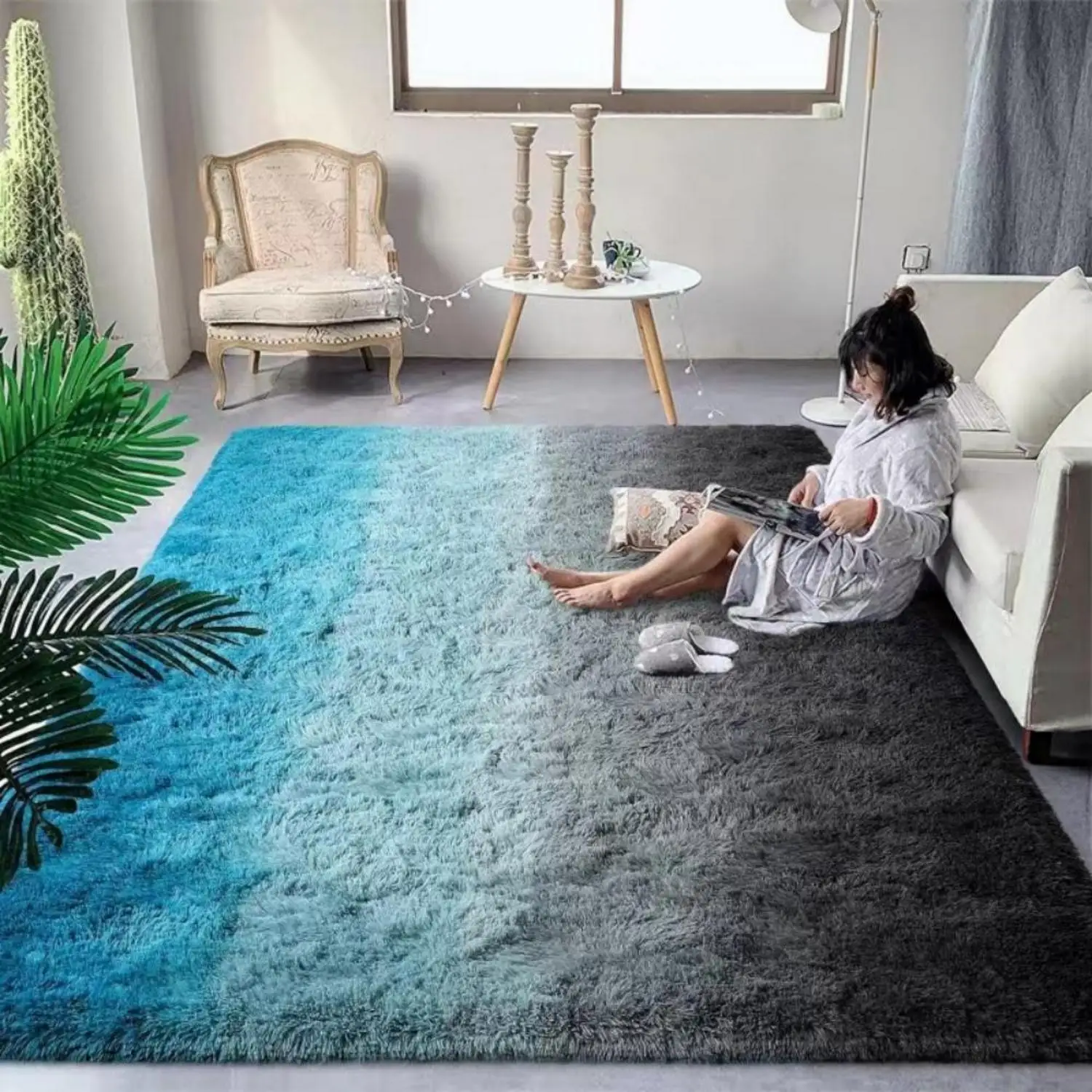 VIKAMA 1PC Silk Carpet Gradient Bedroom Living Room Dirt Resistant And Easy To Care Bedside Silk Carpet Home Decoration
