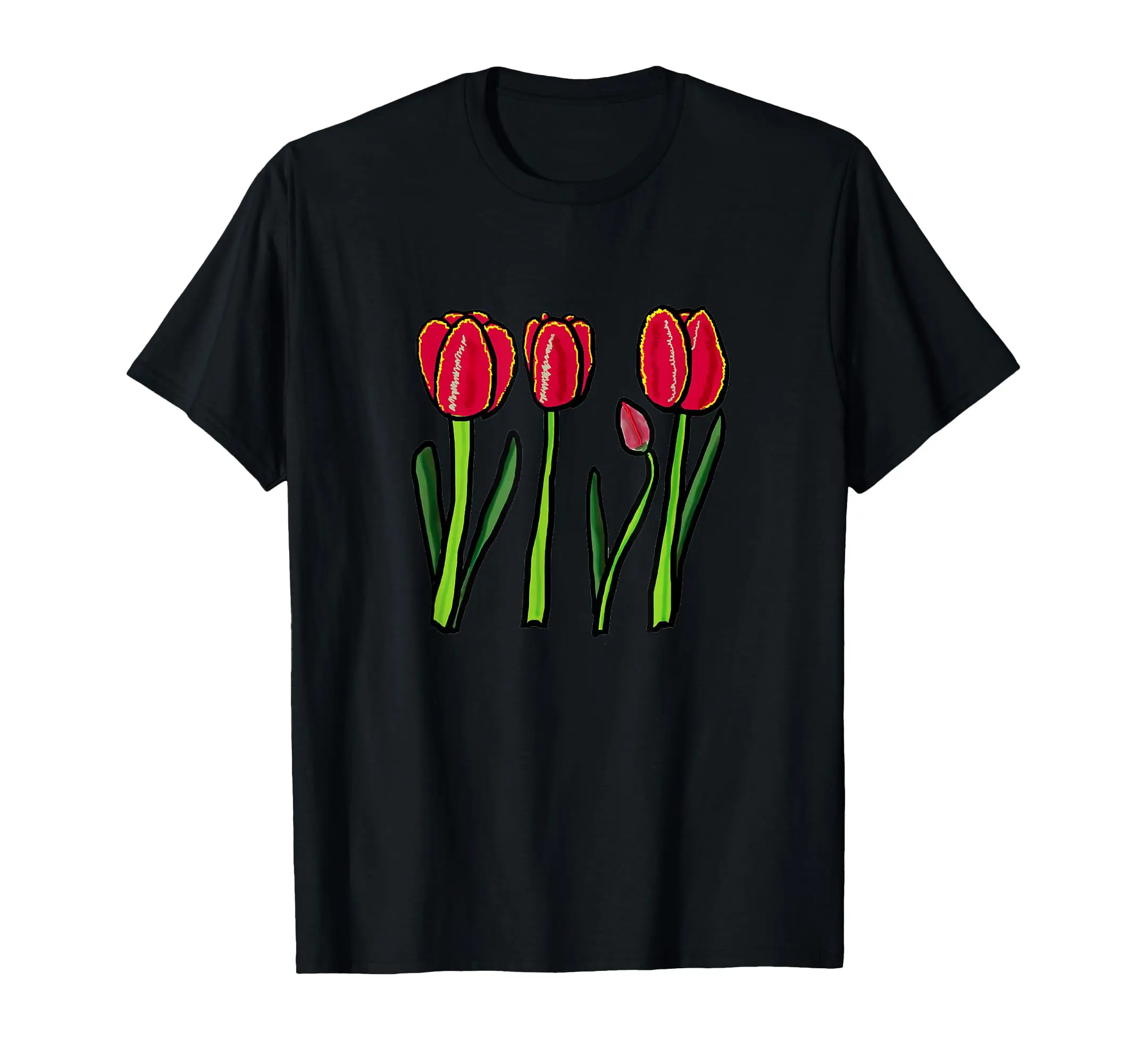 

Vintage Colorful Tulips Printing T-Shirt Men Women Casual T-Shirts Round Neck Tops