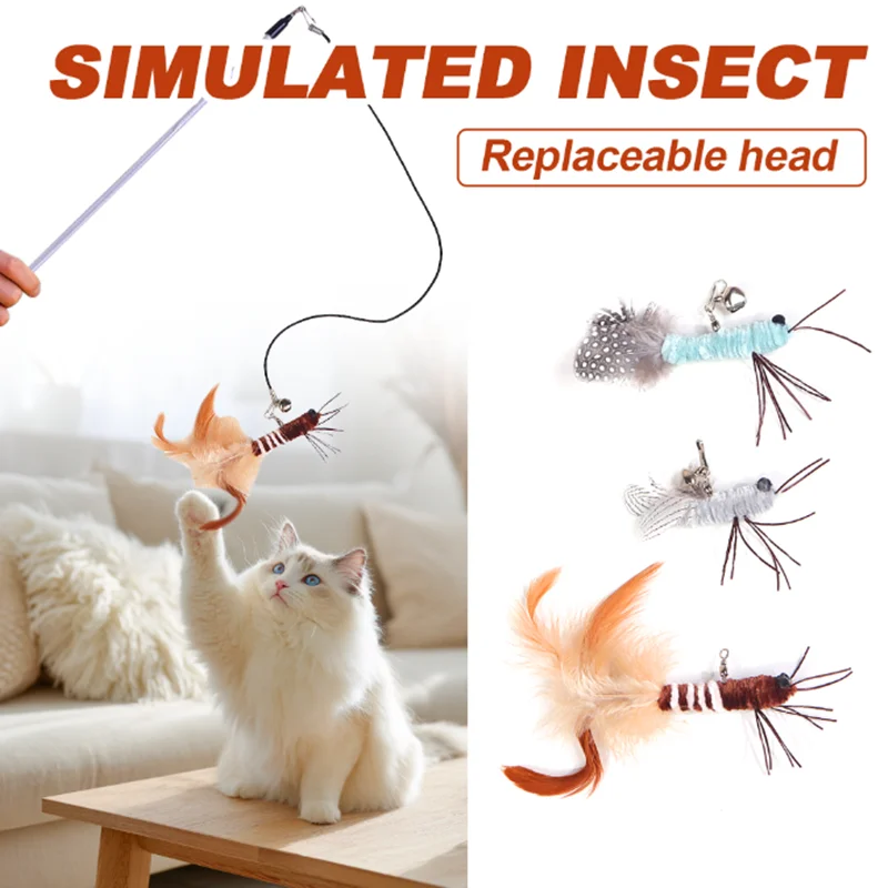Luxury Cat Teasing Wand with Dragonfly Feather Head Handmade Insect Style Replacement Toy Interactive Play Pet Supplies