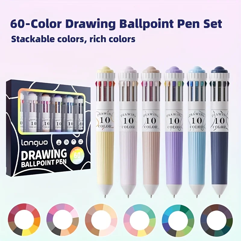 Strumento di scrittura fine da 6 pezzi con 60 colori per soddisfare le esigenze di disegno, adatto per journaling, diari, evidenziare, colorare,