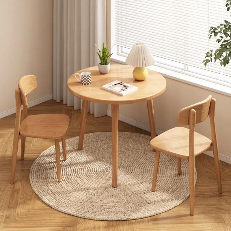 Solid wood dining table household balcony coffee table negotiation coffee table small apartment round dining  and chair