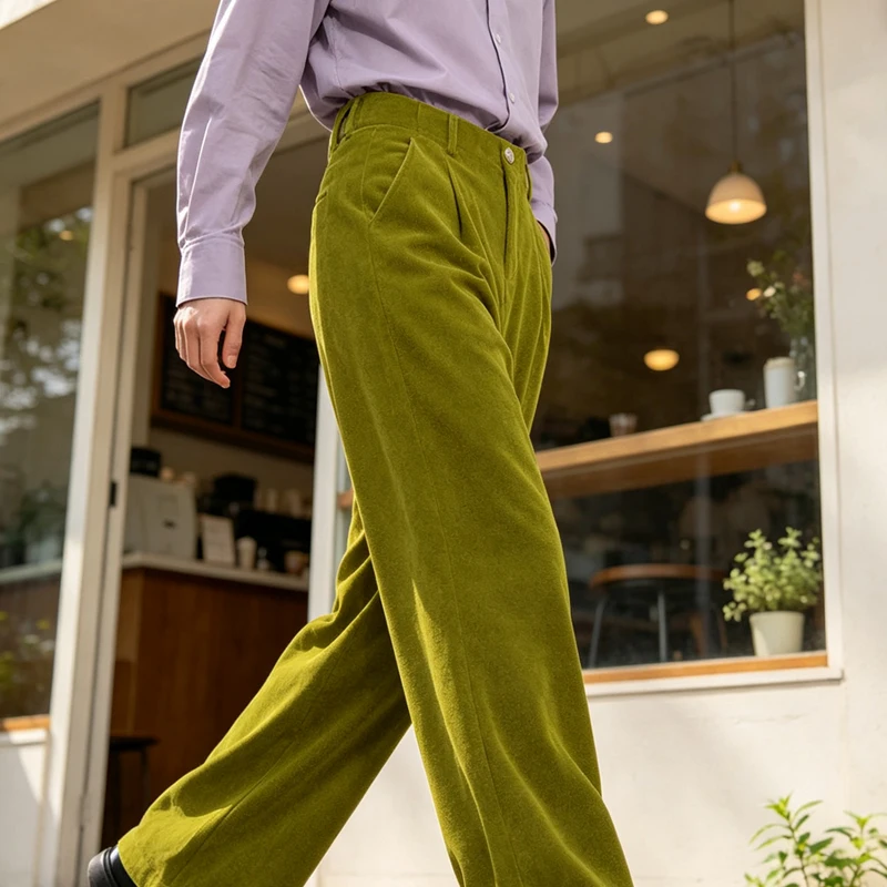 Men's Velvet Pants High Waist Wide Leg Trousers Loose Straight Leg Suit Pants Business Casual For Formal Party Daily Wear