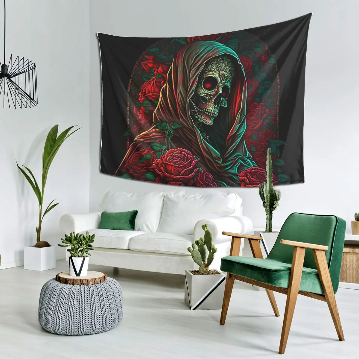 Forest Roses Santa Muerte Tapestry Decor Art Aesthetic Tapestries for Living Room Bedroom Home Wall Cloth Wall Hanging